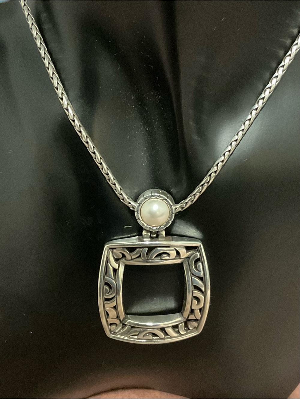 Brighton Deco Pearl Square Scroll Pendant Necklace
